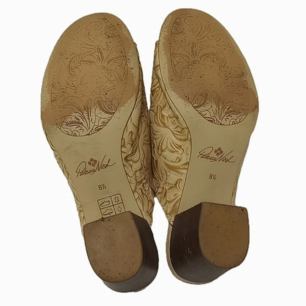 PATRICIA NASH TAN LEATHER OPEN TOE MULE HEEL SHOES WITH TOOLED FLORAL DE… - Picture 13 of 15